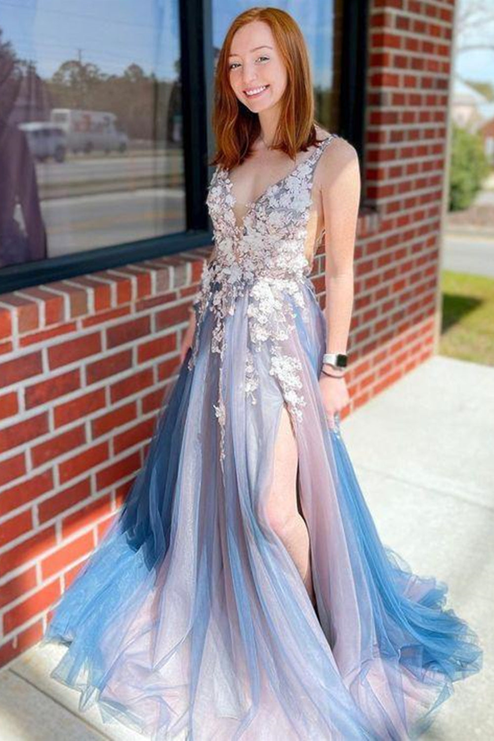 A Line V Neck Colorful Long Prom Dresses with Lace Appliques, V Neck Colorful Formal Dresses, Lace Evening Dresses EP1523