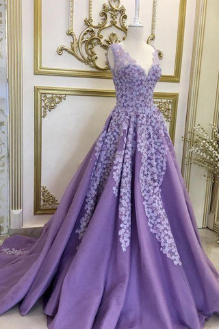 High Low Strapless Purple Satin Floral Long Prom Dresses, High Low Purple  Formal Graduation Evening Dresses EP1635