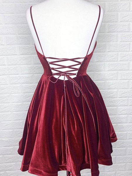 A Line V Neck Short Burgundy Prom Dresses, Short Wine Red Formal Homecoming Dresses