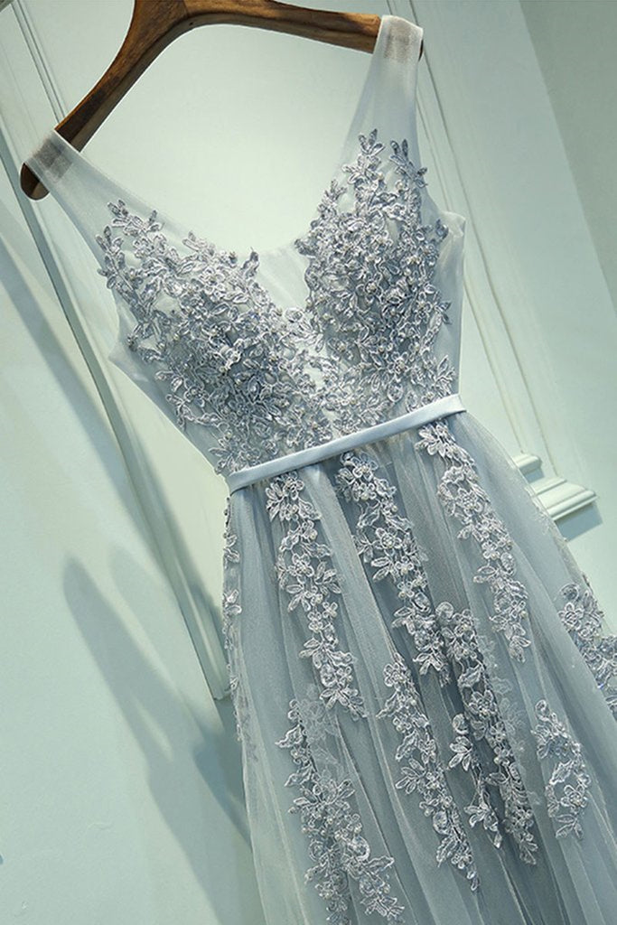 Amazon Prom Dresses Cheap A Line V Neck Silver Gray Lace Prom Dresses, Grey Lace Formal Amazon Prom Dresses Cheap A Line V Neck Silver Gray Lace Prom Dresses, Grey Lace Formal