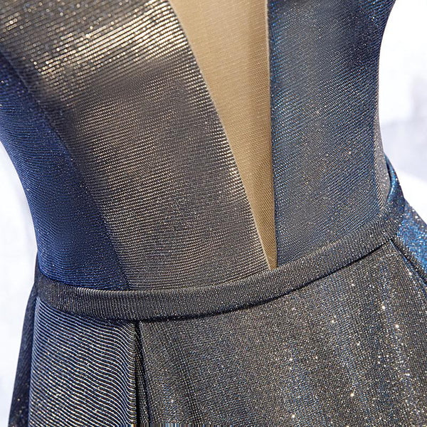 A Line V Neck Silver Gray Long Prom Dresses, Gray Long Formal Evening Dresses