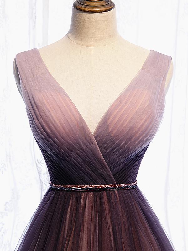 A Line V Neck Purple Ombre Prom Dresses, V Neck Purple Ombre Formal Ev –  Eip Collection