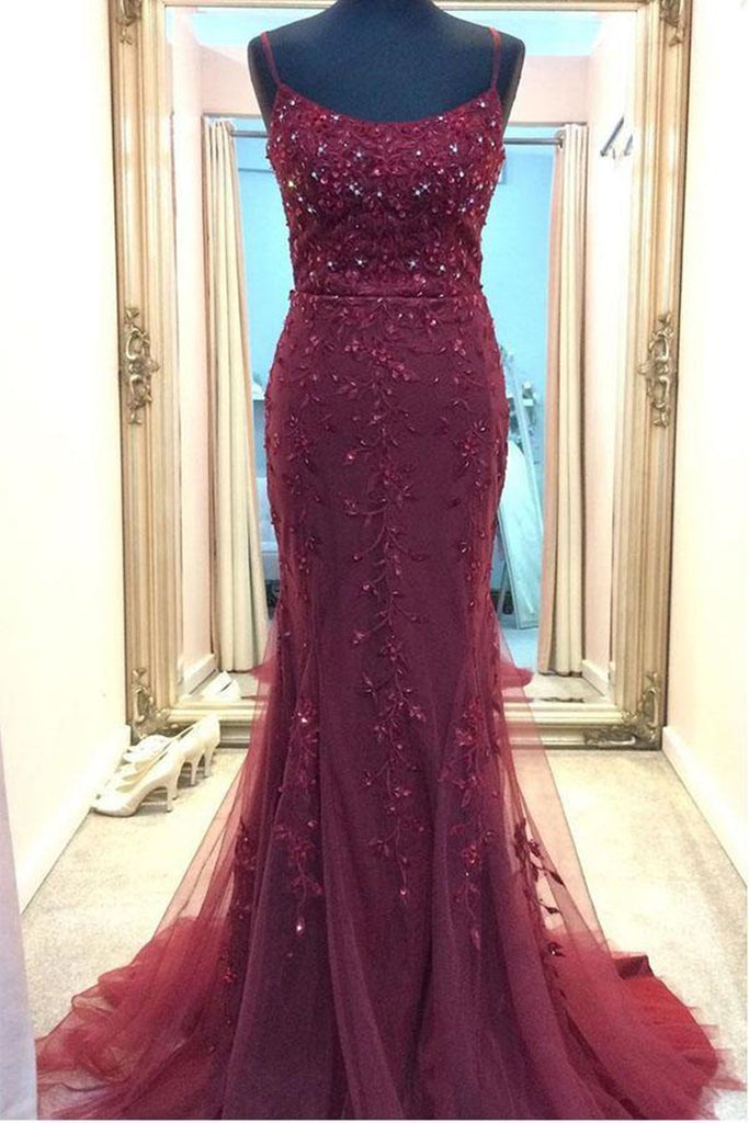 Backless Mermaid Beaded Maroon Lace Long Prom Dresses, Backless Burgun Eip Collection Backless Mermaid Beaded Maroon Lace Long Prom Dresses, Backless Burgun Eip Collection