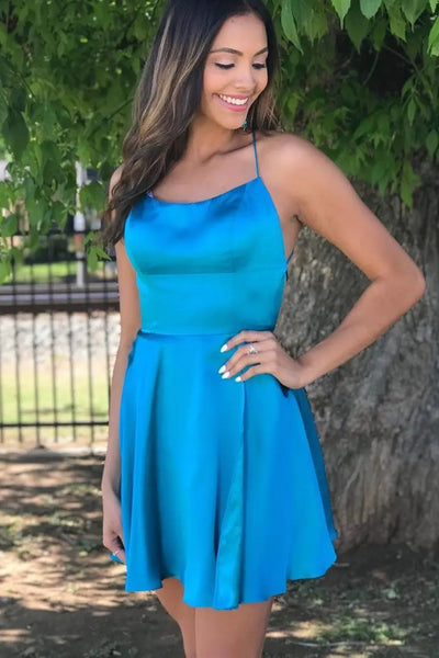 Backless Short Green Red Blue Prom Dresses, Open Back Short Formal Homecoming Dresses