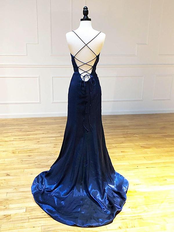 Backless Dark Navy Blue Long Prom Dresses, Dark Navy Blue Formal Gradu –  Eip Collection