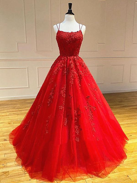 Backless Red Lace Prom Dresses, Red Backless Lace Formal Evening Graduation Dresses