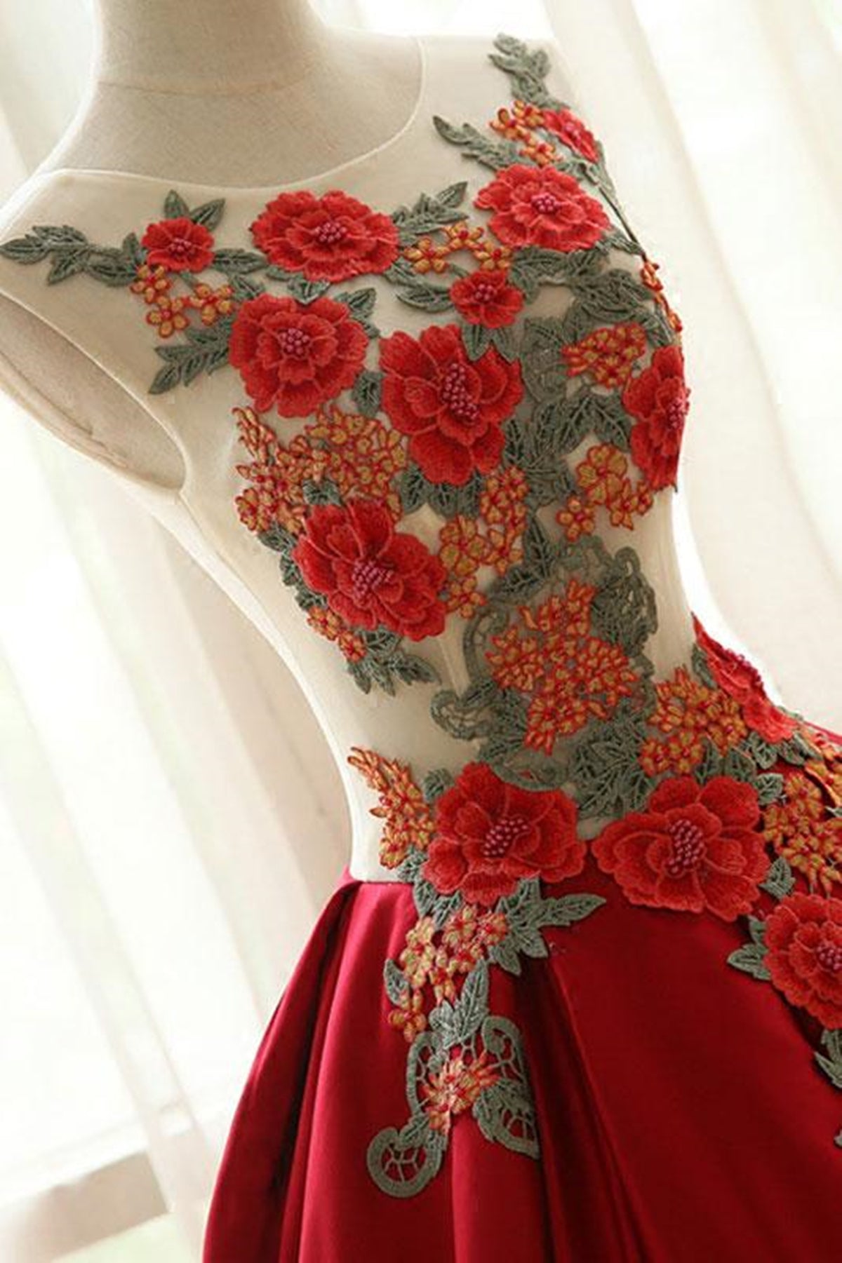 Burgundy Floral Long Prom Dresses, Wine Red Long Flower Formal Evening –  Eip Collection