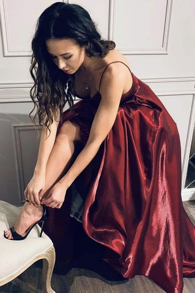 Burgundy Satin Open Back A Line Long Prom Dress V Neck Open Back Forma Eip Collection Burgundy Satin Open Back A Line Long Prom Dress V Neck Open Back Forma Eip Collection