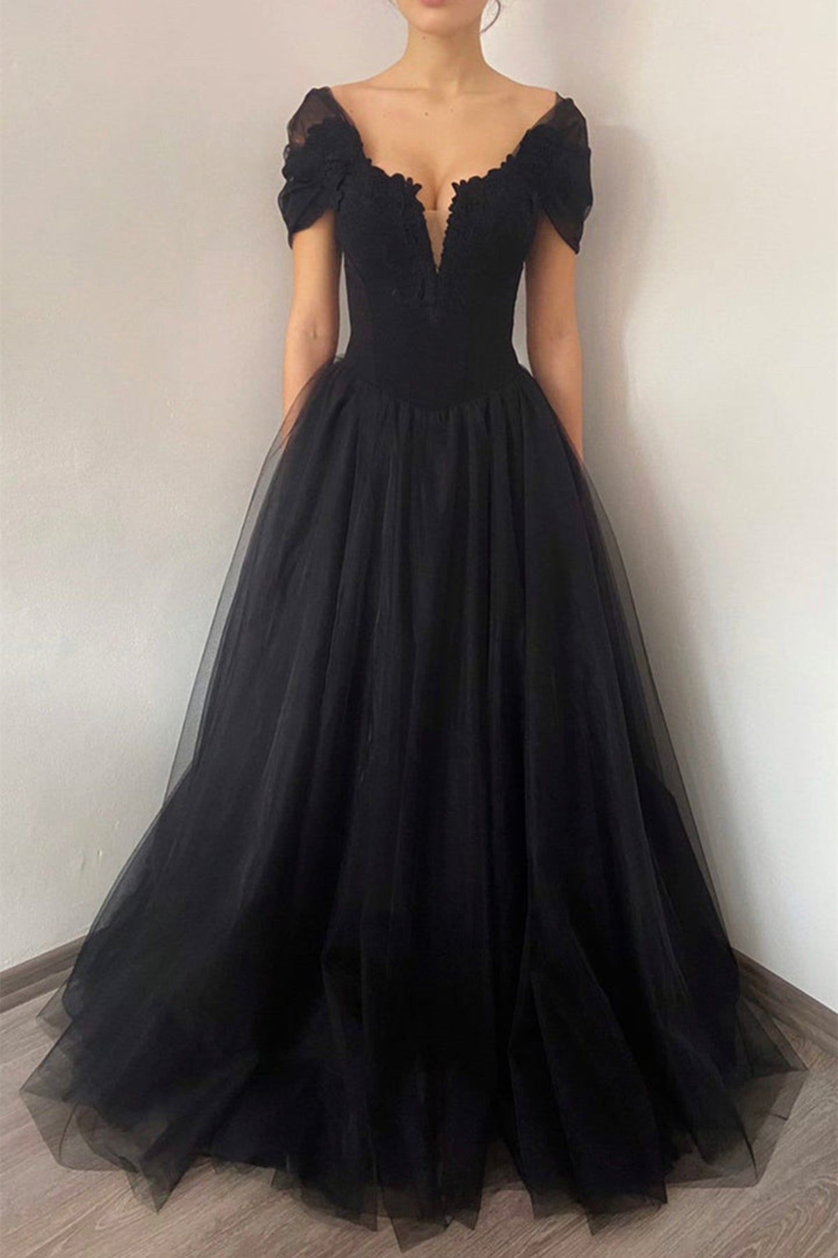 Pleated Long Black Evening Dress Modest with Dolman Sleeves - $90.9792  #MX16126 - SheProm.com