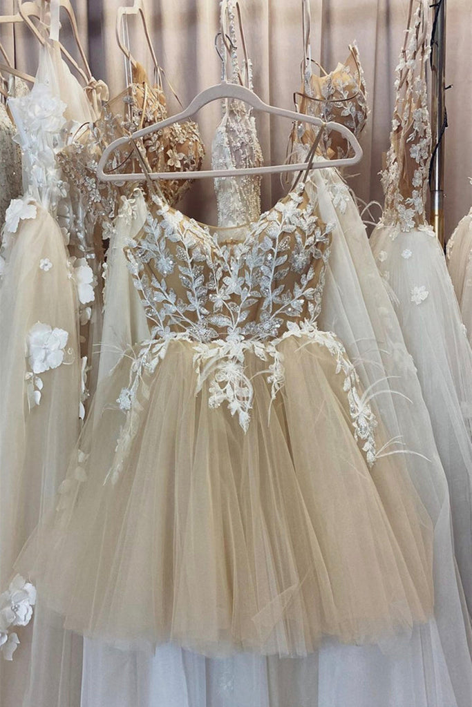 Champagne Tulle Lace Short Prom Homecoming Dresses, Champagne Lace For Eip Collection Champagne Tulle Lace Short Prom Homecoming Dresses, Champagne Lace For Eip Collection