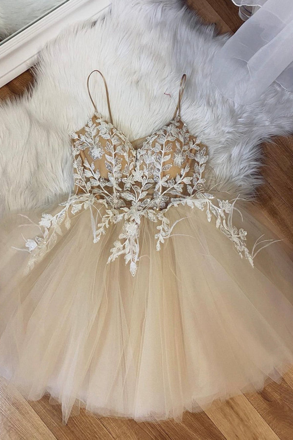 Champagne Tulle Lace Short Prom Homecoming Dresses, Champagne Lace For Eip Collection Champagne Tulle Lace Short Prom Homecoming Dresses, Champagne Lace For Eip Collection
