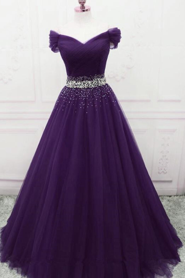 Charming Sequins Off Shoulder Dark Purple Long Prom Dress, Off the Sho –  Eip Collection