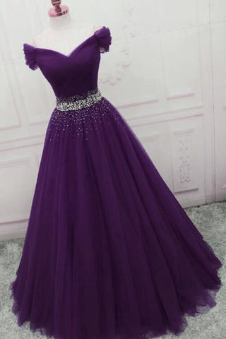 Charming Sequins Off Shoulder Dark Purple Long Prom Dress, Off the Shoulder Dark Purple Formal Evening Dress