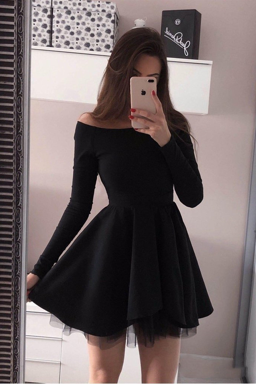 Custom Made Long Sleeves Black Short Prom Dresses, Black Homecoming Dr Eip Collection Custom Made Long Sleeves Black Short Prom Dresses, Black Homecoming Dr Eip Collection