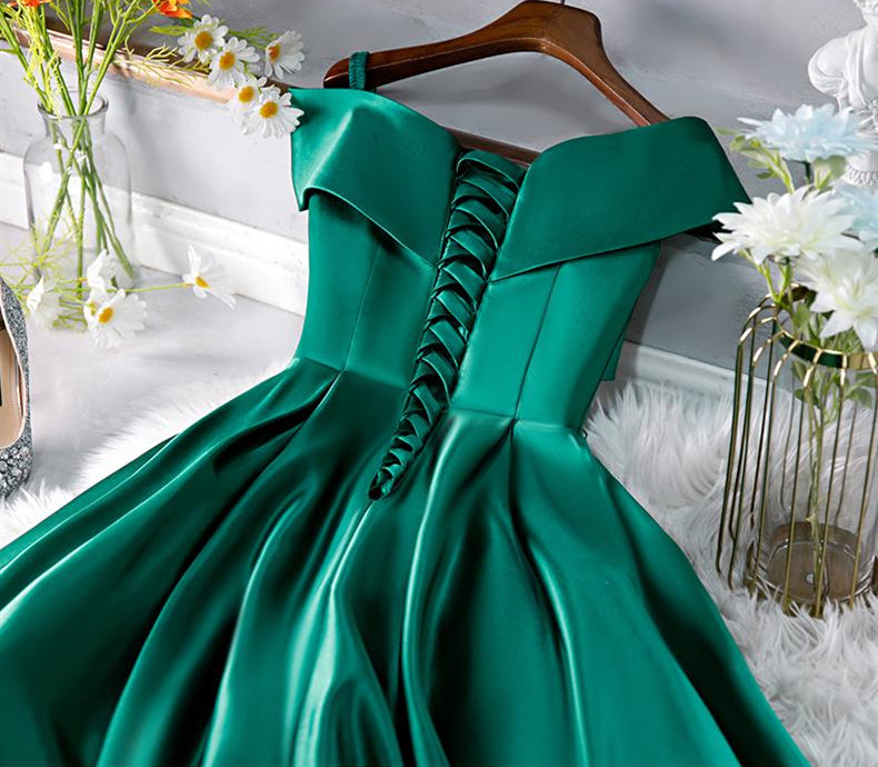 Cute Off Shoulder Green Satin Short Prom Dresses, Off the Shoulder Gre Eip Collection Cute Off Shoulder Green Satin Short Prom Dresses, Off the Shoulder Gre Eip Collection