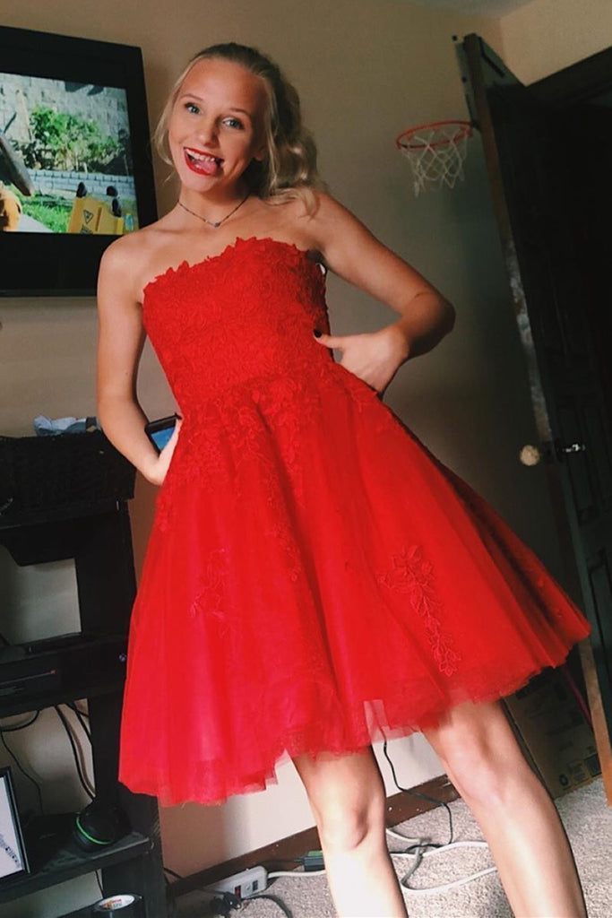 6th Grade School Dance Dresses Cute Prom Dresses For Middle School Cute  Strapless Red Lace Short