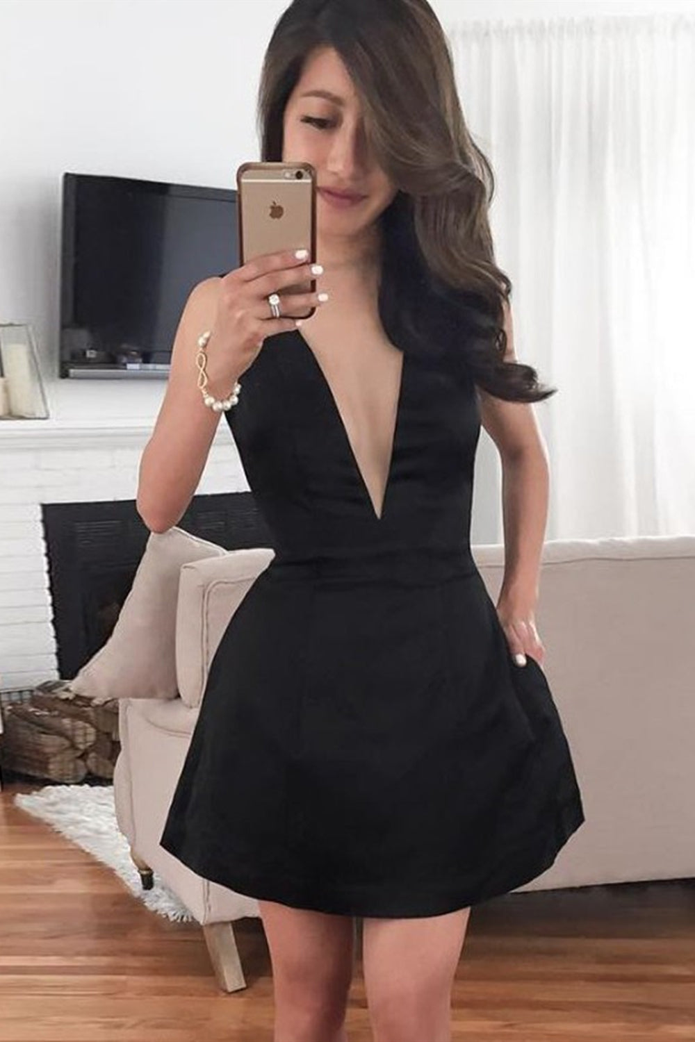 Cute V Neck Little Black Short Prom Homecoming Dresses, V Neck Black F Eip Collection Cute V Neck Little Black Short Prom Homecoming Dresses, V Neck Black F Eip Collection