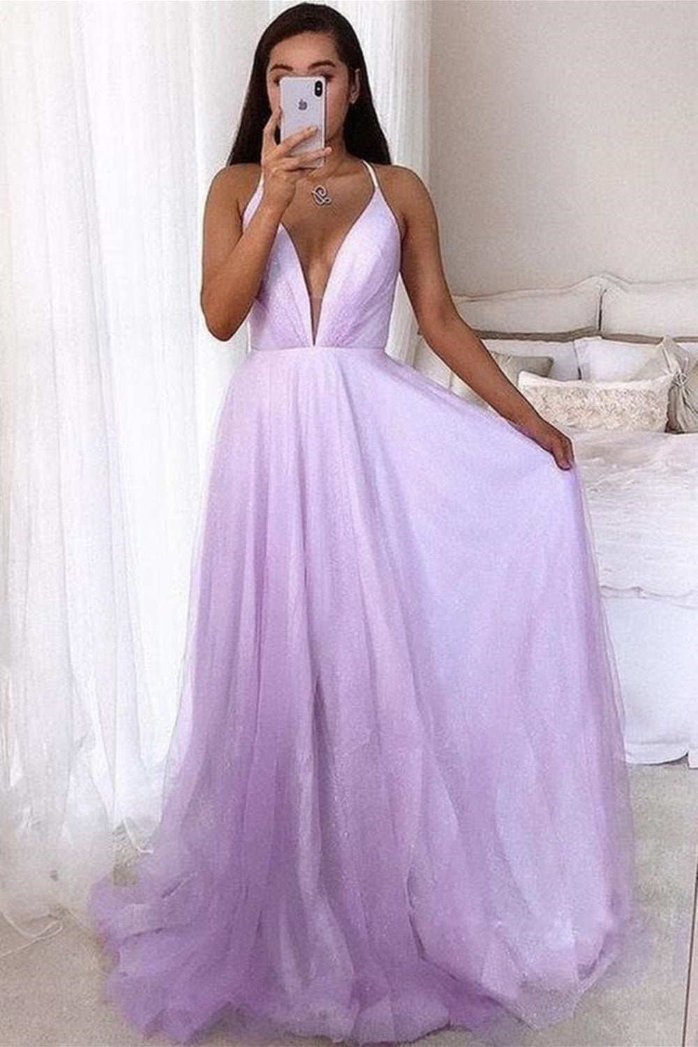 Deep V Neck Lilac Long Prom Dresses, Long Lilac Formal Graduation Even Eip Collection Deep V Neck Lilac Long Prom Dresses, Long Lilac Formal Graduation Even Eip Collection