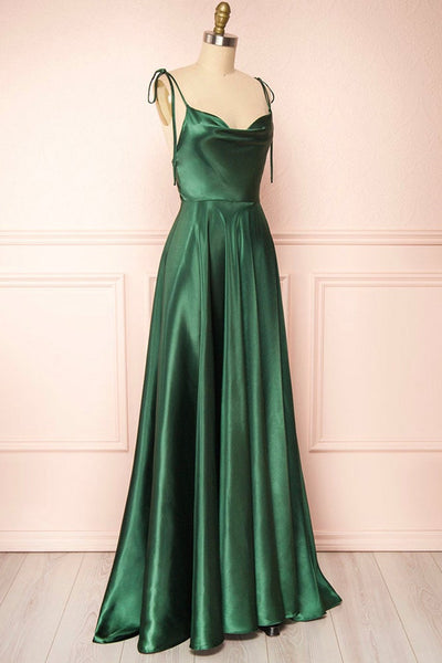 Elegant Backless Green Satin Long Prom Dresses, Backless Green Formal Graduation Evening Dress EP1793