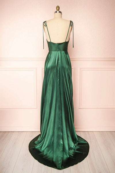 Elegant Backless Green Satin Long Prom Dresses, Backless Green Formal Graduation Evening Dress EP1793
