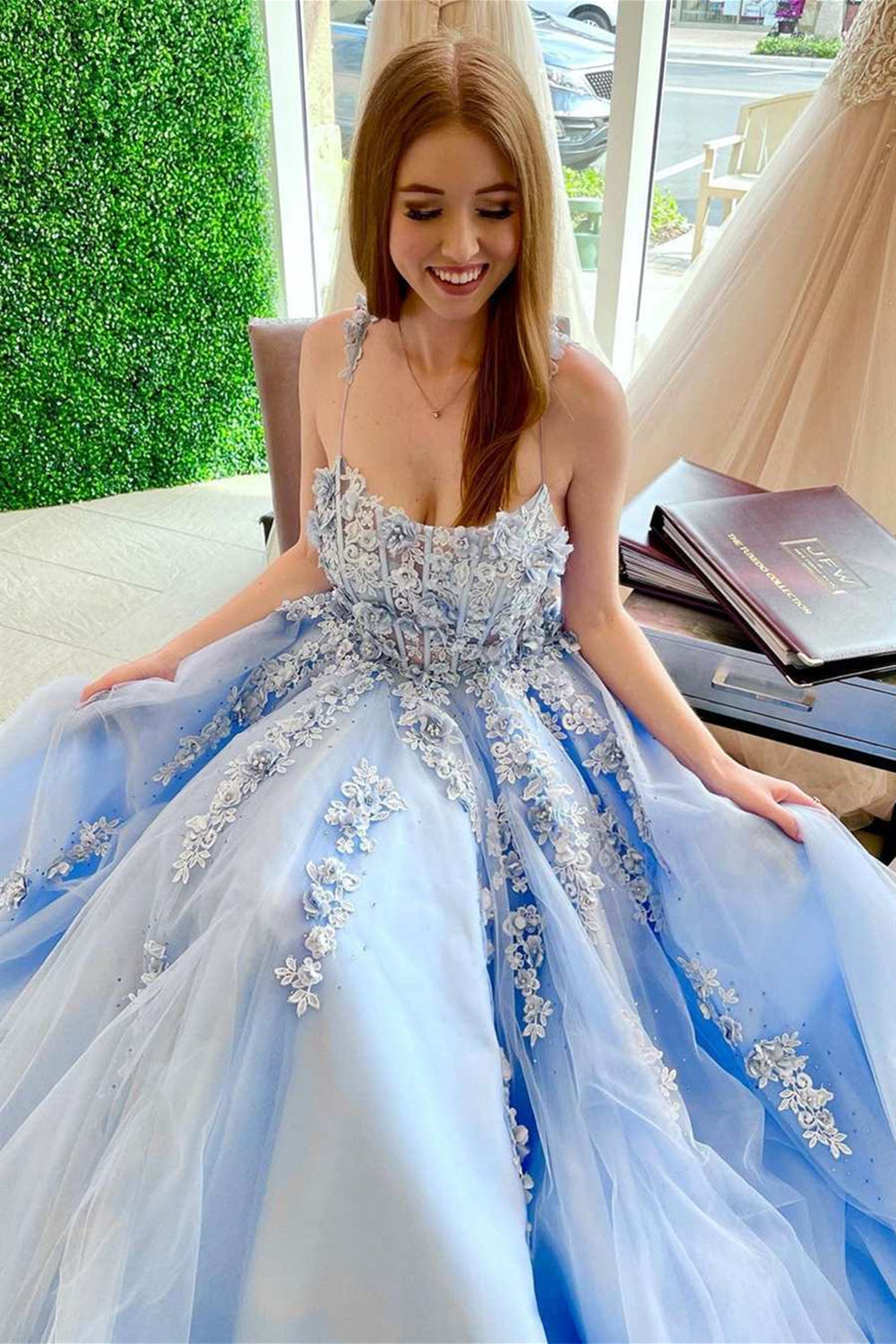 Elegant Backless Light Blue Lace Floral Long Prom Dresses, 3D Flowers Eip Collection Elegant Backless Light Blue Lace Floral Long Prom Dresses, 3D Flowers Eip Collection