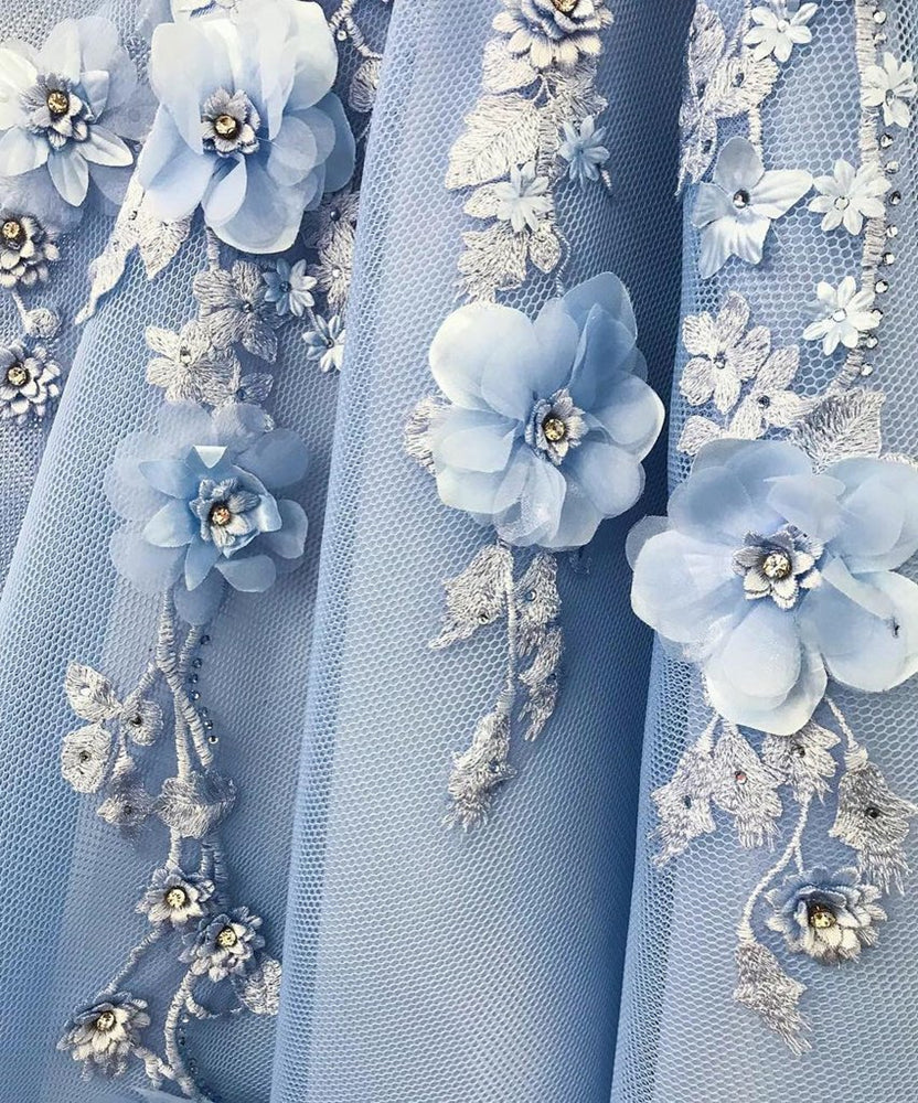 blue flower lace dress Blue Multi Scallop Cutout Floral Lace Dress – SSYS main image 0