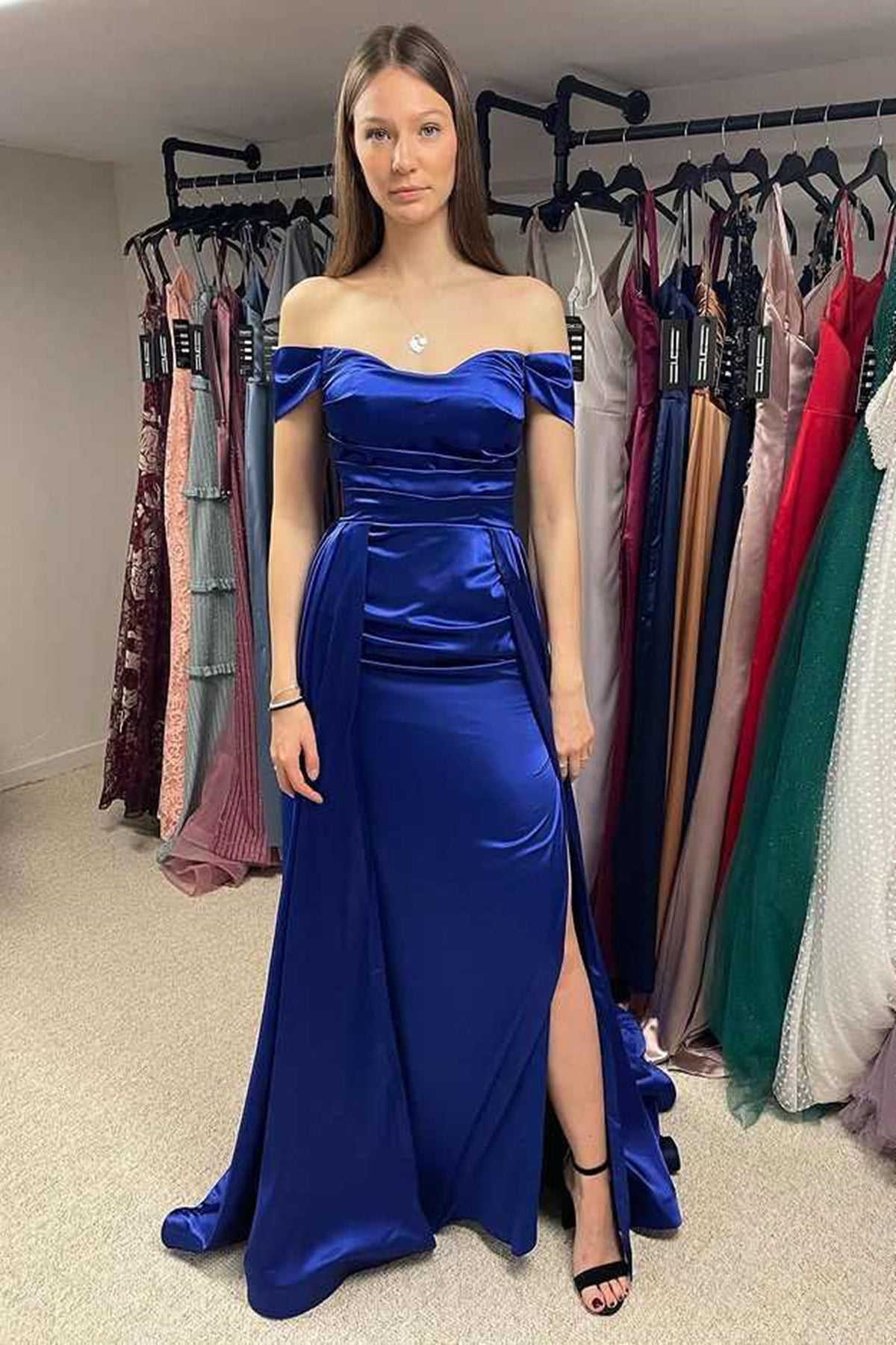Elegant Off Shoulder Mermaid Royal Blue Satin Long Prom Dresses with H Eip Collection Elegant Off Shoulder Mermaid Royal Blue Satin Long Prom Dresses with H Eip Collection