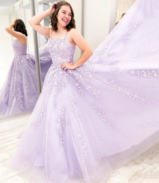 Elegant Purple Tulle Lace Long Prom Dresses, Purple Lace Formal Graduation Evening Dresses EP1756