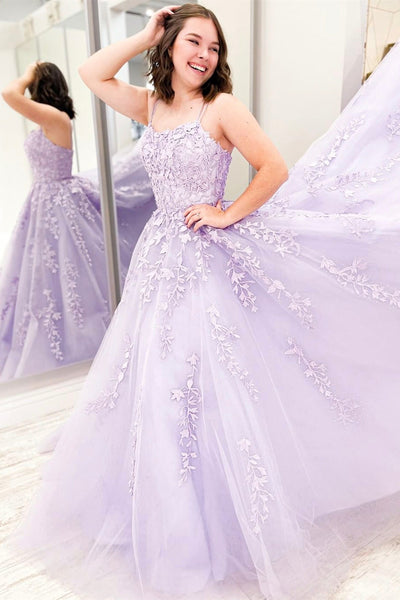 Elegant Purple Tulle Lace Long Prom Dresses, Purple Lace Formal Graduation Evening Dresses EP1756