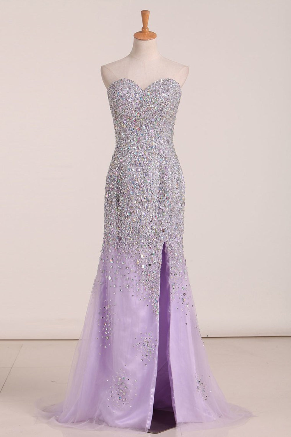 Gorgeous Mermaid Strapless Purple Beaded Long Prom Dresses, Mermaid Purple Beaded Formal Evening Dresses, Purple Ball Gown EP1437