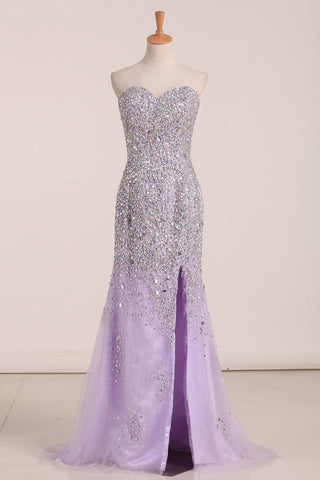 Gorgeous Mermaid Strapless Purple Beaded Long Prom Dresses, Mermaid Purple Beaded Formal Evening Dresses, Purple Ball Gown EP1437