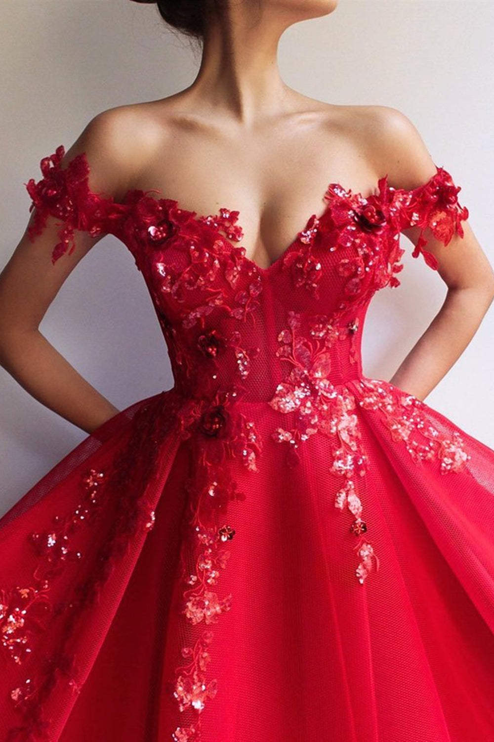 Gorgeous Off Shoulder Long Red Lace Floral Prom Dresses, Off the Shoul Eip Collection Gorgeous Off Shoulder Long Red Lace Floral Prom Dresses, Off the Shoul Eip Collection