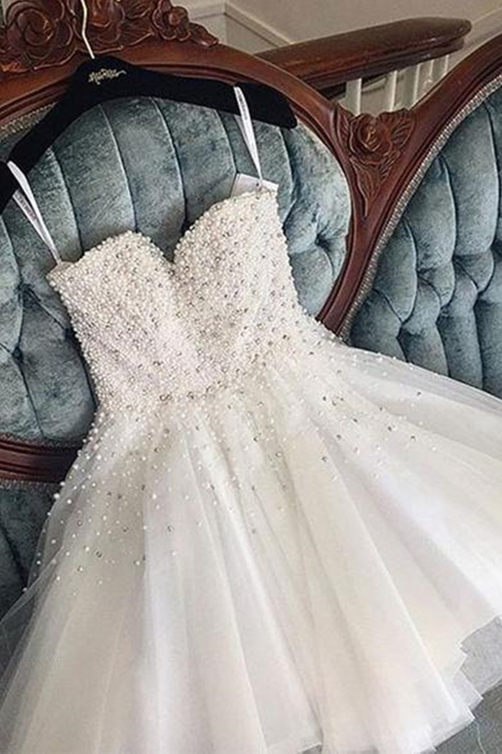 Gorgeous Sweetheart Neck Ivory Pearls Prom Homecoming Dresses, Ivory Beaded Short Formal Graduation Evening Dresses EP1447