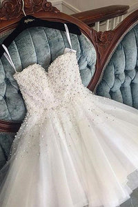 Gorgeous Sweetheart Neck Ivory Short Prom Homecoming Dresses with Pearl, Ivory Formal Graduation Evening Dresses EP1550