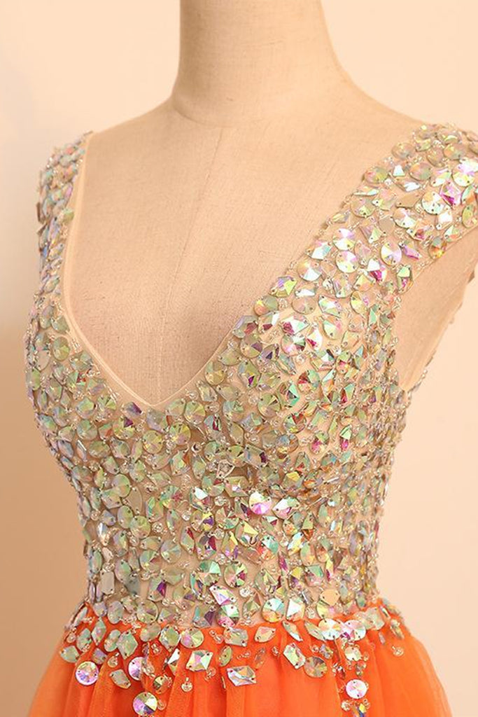 Gorgeous V Neck Open Back Orange Short Prom Homecoming Dresses, Short Eip Collection Gorgeous V Neck Open Back Orange Short Prom Homecoming Dresses, Short Eip Collection
