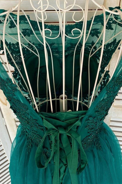 Green Lace Tulle Short Prom Homecoming Dresses, Green Lace Formal Graduation Evening Dresses EP1901