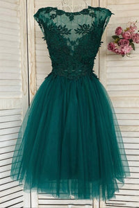 Green Lace Tulle Short Prom Homecoming Dresses, Green Lace Formal Graduation Evening Dresses EP1901