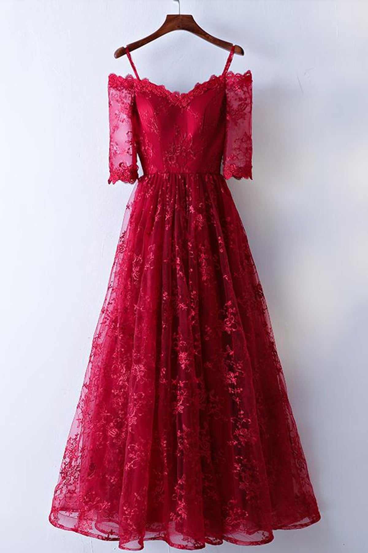 Half Sleeves Burgundy Lace Prom Dresses, Wine Red Half Sleeves Long La Eip Collection Half Sleeves Burgundy Lace Prom Dresses, Wine Red Half Sleeves Long La Eip Collection