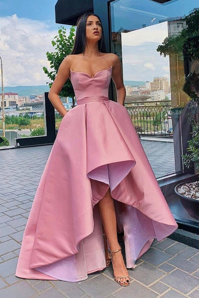 High Low Purple/Pink/Red/Blue Satin Prom Dresses with Pocket, Purple/Pink/Red/Blue Formal Graduation Evening Dresses EP1877