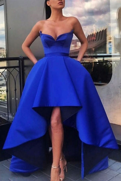 High Low Purple/Pink/Red/Blue Satin Prom Dresses with Pocket, Purple/Pink/Red/Blue Formal Graduation Evening Dresses EP1877