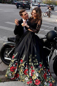 2 piece long sleeve prom dress 2 part prom dresses Two Piece Prom Dresses Long Sleeves Lace Black Evening Dress Anna PromDress-parroquiadesanalbertomagno.com