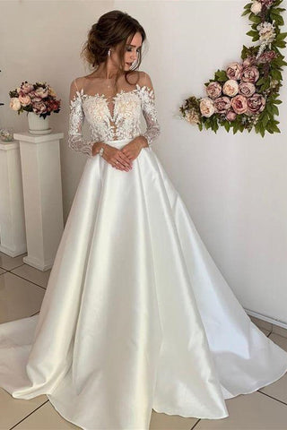Long Sleeves V Neck Ivory Lace Long Prom Dresses, Long Sleeves Ivory Wedding Dresses, Ivory Lace Formal Evening Dresses EP1505