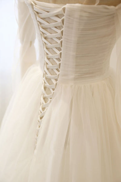 Long Sleeves White Tulle Wedding Dresses, Long Sleeves White Tulle Formal Evening Dresses