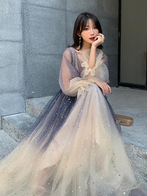 chinese dress ladies Long Sleeves Blue Ombre Beaded Prom Dresses, Long Sleeves Blue Ombre F –  Eip Collection