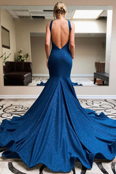 Mermaid Backless Blue Long Prom Dresses, Mermaid Blue Formal Evening Dress, Blue Evening Dress EP 1336