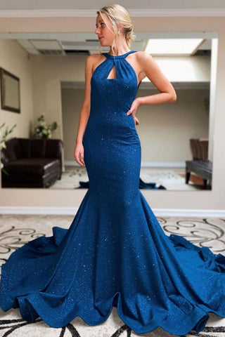 Mermaid Backless Blue Long Prom Dresses, Mermaid Blue Formal Evening Dress, Blue Evening Dress EP 1336