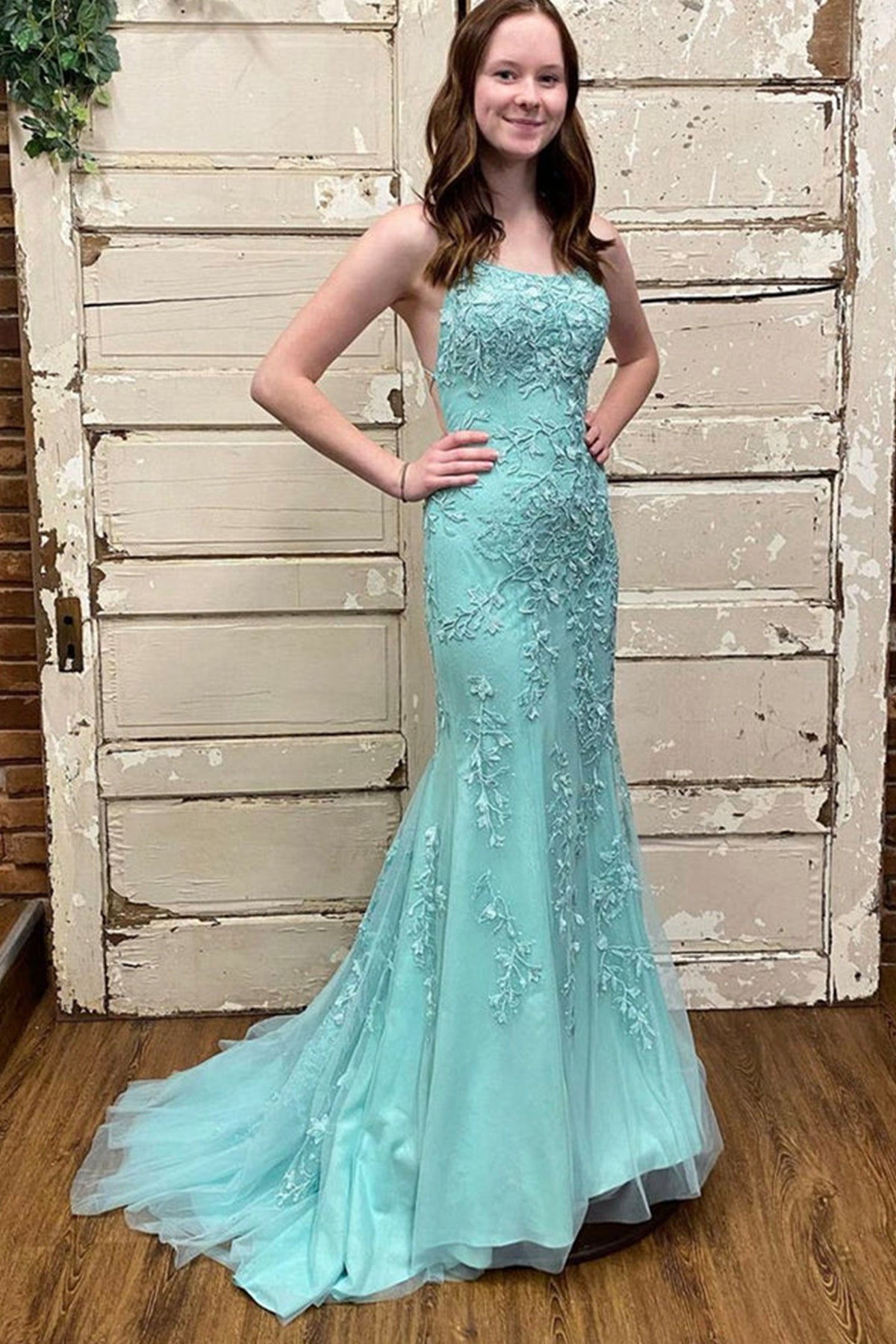 Mermaid Backless Green Tulle Lace Long Prom Dresses, Mermaid Green For Eip Collection Mermaid Backless Green Tulle Lace Long Prom Dresses, Mermaid Green For Eip Collection
