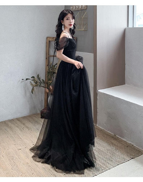Off the Shoulder Black Long Prom Dresses, Black Off Shoulder Formal Evening Graduation Dresses
