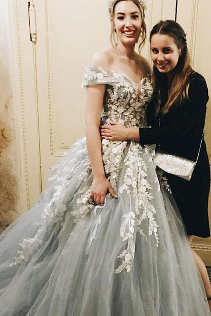 Off Shoulder Gray Lace Long Prom Dresses, Off the Shoulder Gray Formal Eip Collection Off Shoulder Gray Lace Long Prom Dresses, Off the Shoulder Gray Formal Eip Collection
