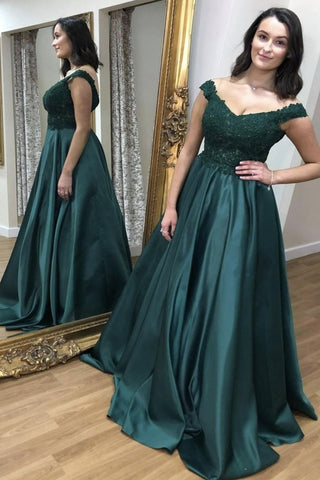 Off Shoulder Green Lace Top Long Prom Dresses, Off the Shoulder Green Formal Dresses, Green Lace Evening Dresses